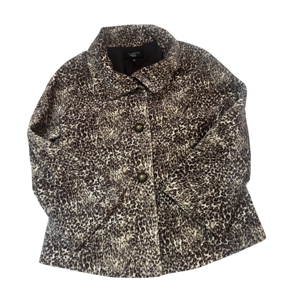 Talbots Petites Brown Leopard‎ Print 100% Cotton Jacket Size 10P